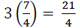 Image showing what 3 multiplied by the fraction 7/4 looks like