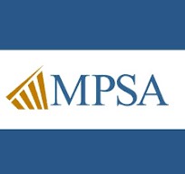 A logo with blue stripes at the top and bottom trap the letters MPSA.